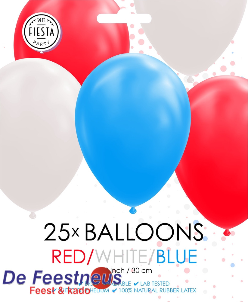 25 Ballonnen Rood Wit Blauw 12 De Feestneus Feest En Kado