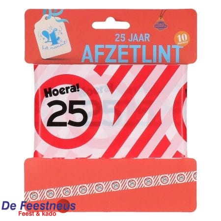 Afzetlint 25 jaar - rood/wit - 10m