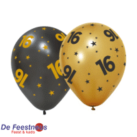 6 Ballonnen 12" goud/zwart 16 jaar