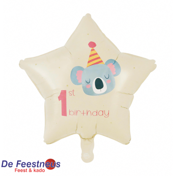 Folieballon 18″ stervorm - 'Eerste verjaardag' rood