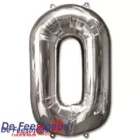 Folieballon cijfer 0 - Zilver - 86cm