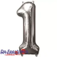 Folieballon cijfer 1 – Zilver - 86cm