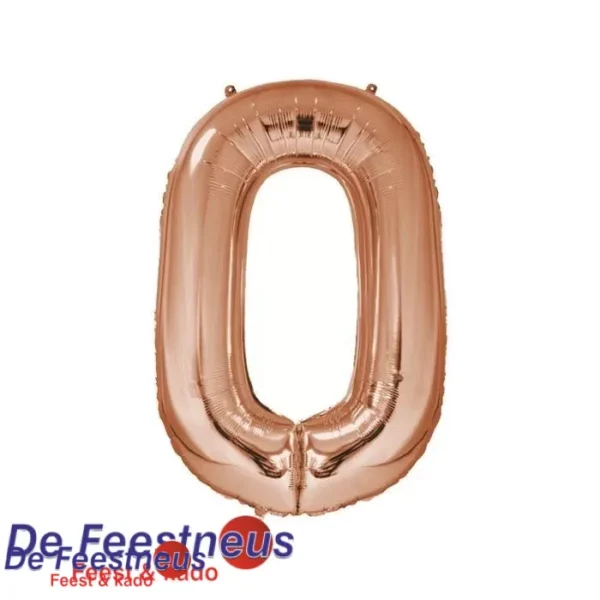 Folieballon cijfer 0 – Rose Goud – 86cm