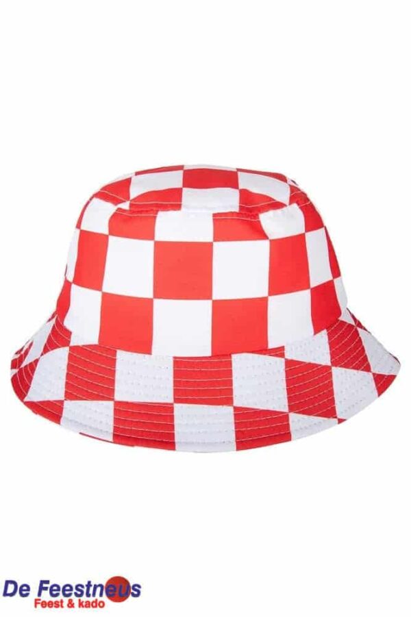 Vissershoedje rood /wit geblokt