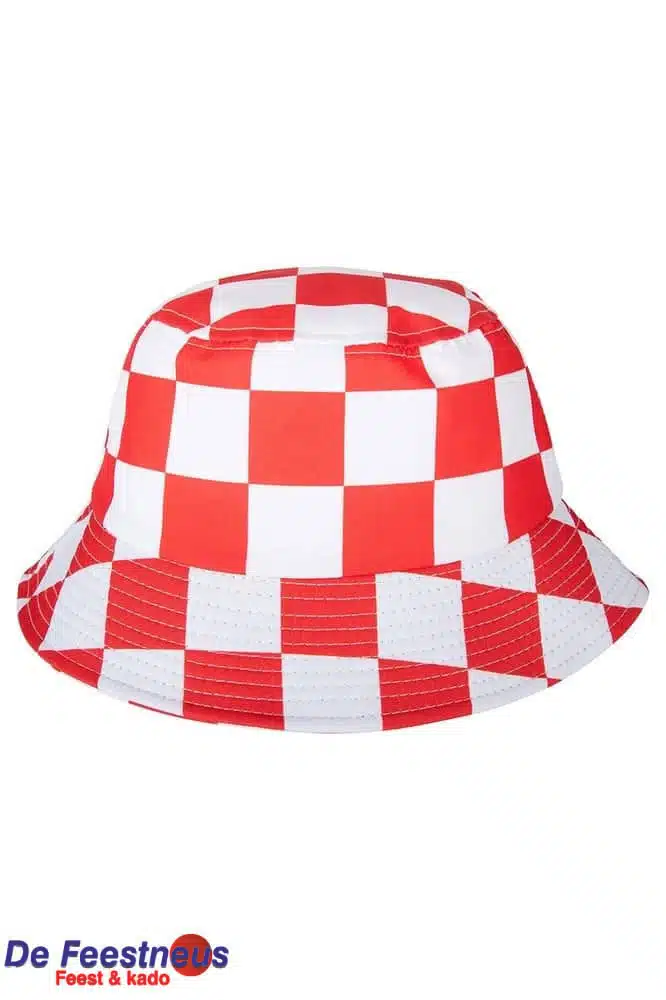 Vissershoedje rood /wit geblokt