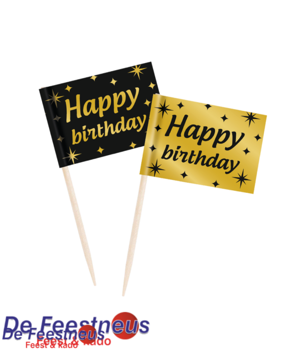 Party cocktail prikker met vlag - Happy birthday