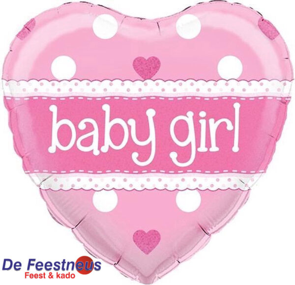 Folieballon geboorte - Hartvorm Baby Girl - Roze - 18 inch Ø 45cm