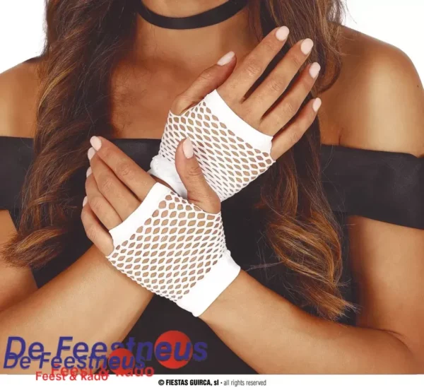 Handschoen fijne maas wit kort