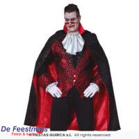 Zwarte cape met rode voering 115 cm