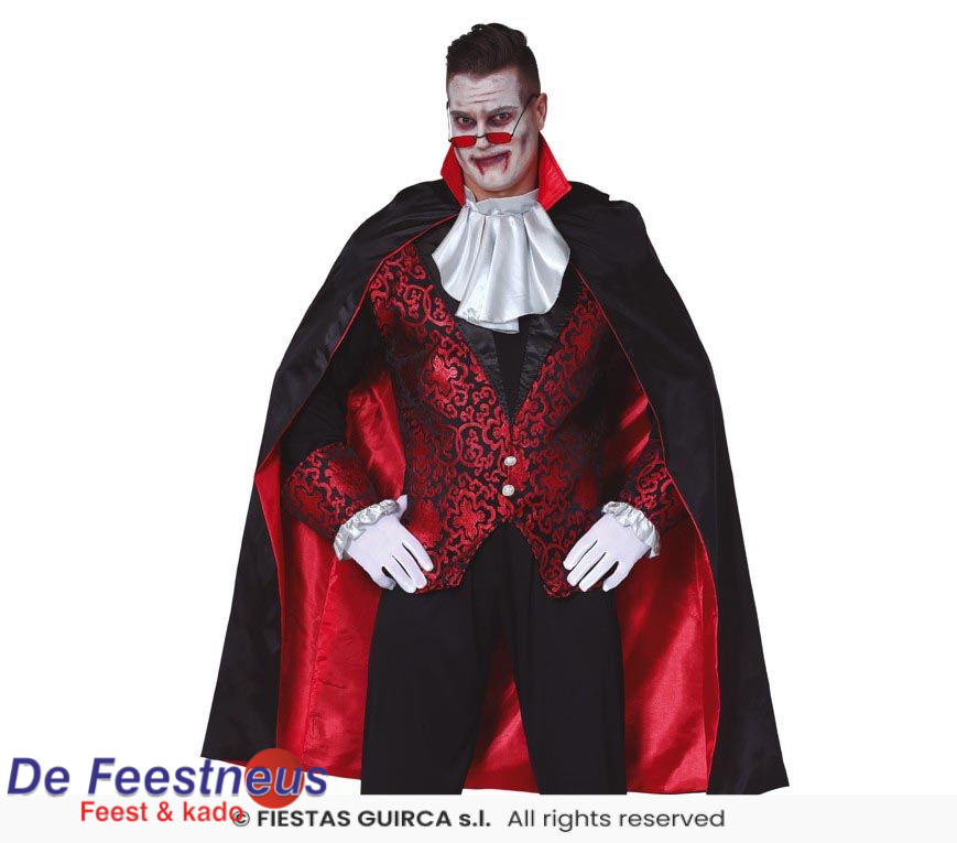 Zwarte cape met rode voering 115 cm