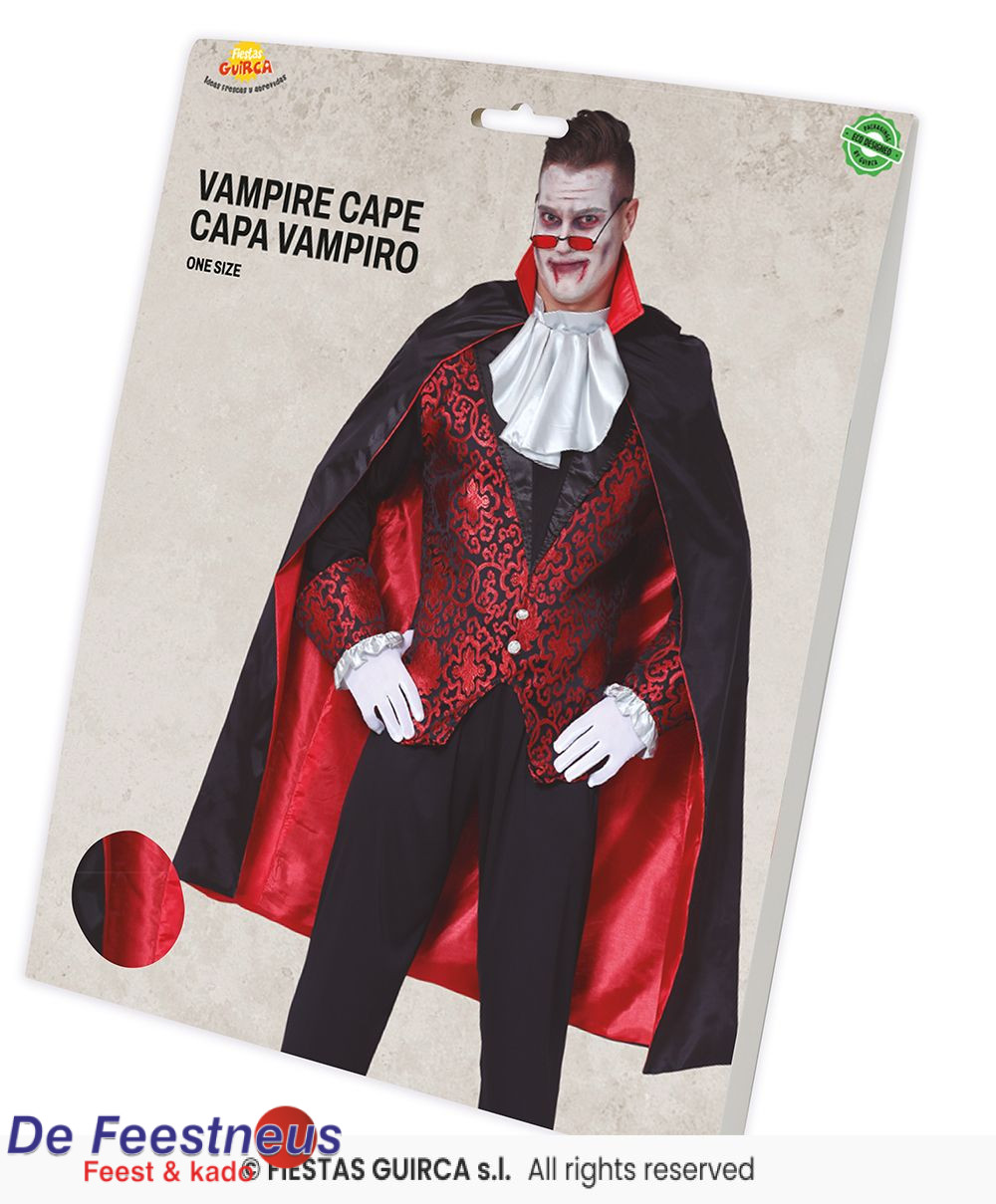 Zwarte cape met rode voering 115 cm - Afbeelding 2