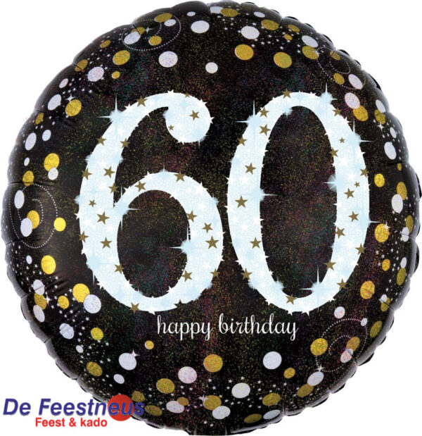 Folieballon ’60’ sparkling birthday (Ø45cm)