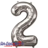 Folieballon cijfer 2 - Zilver - 86 cm