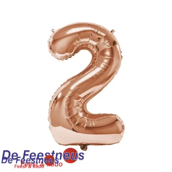 Folieballon cijfer 2 – Rose Goud – 86cm