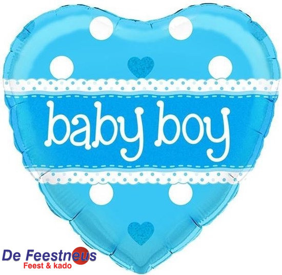 Folieballon geboorte - Baby Boy - hartvorm blauw - 18 inch Ø 45 cm