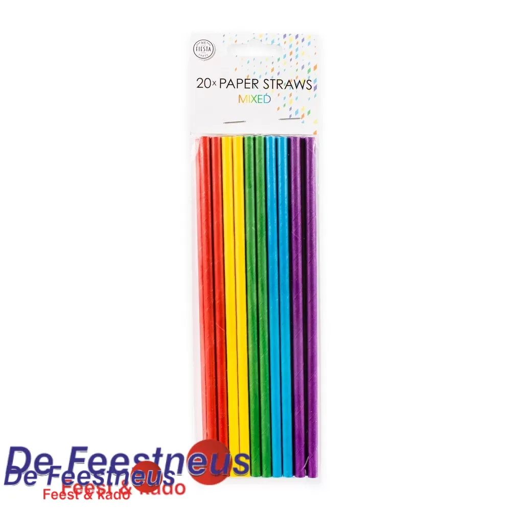 20 Papieren rietjes 6mm x 197mm uni gemengd - Afbeelding 2