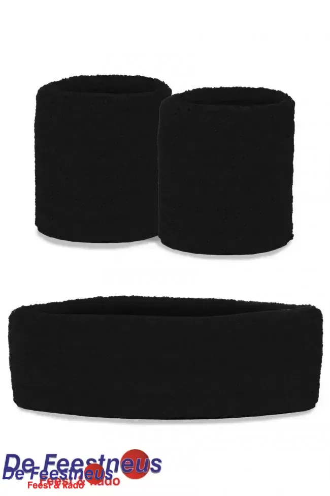 Zweetbandjes set zwart 3-dlg