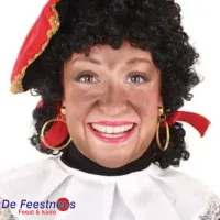 Pruik Piet krul verstelbare kap zwart met staartjes