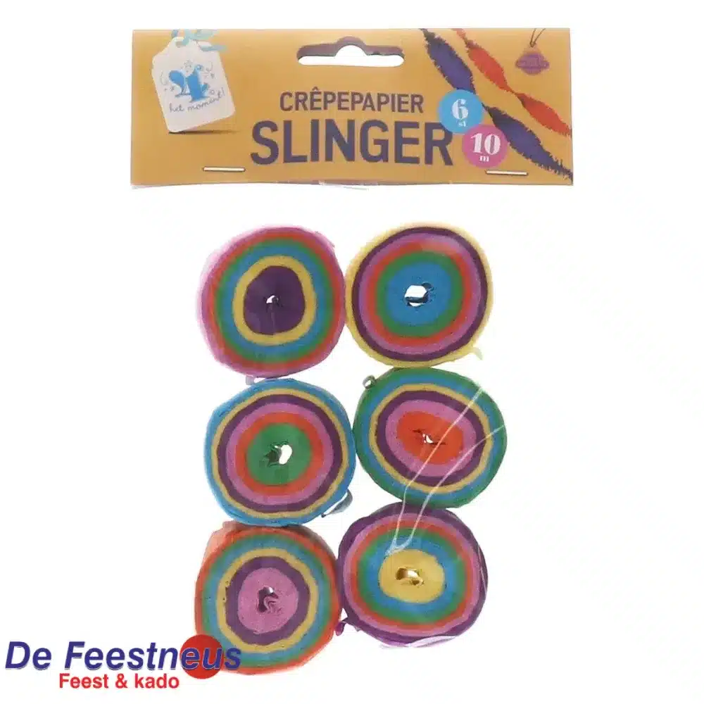 Slinger crepepapier 6 stuks 10 m rainbowkleuren