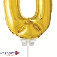 Folie ballon “0“ Goud 40cm met stokje
