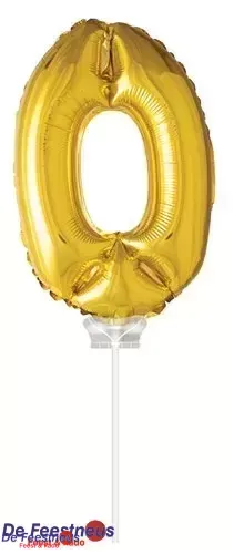 Folie ballon “0“ Goud 40cm met stokje