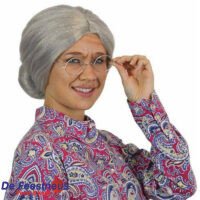Pruik met knot oma / sarah luxe grijs