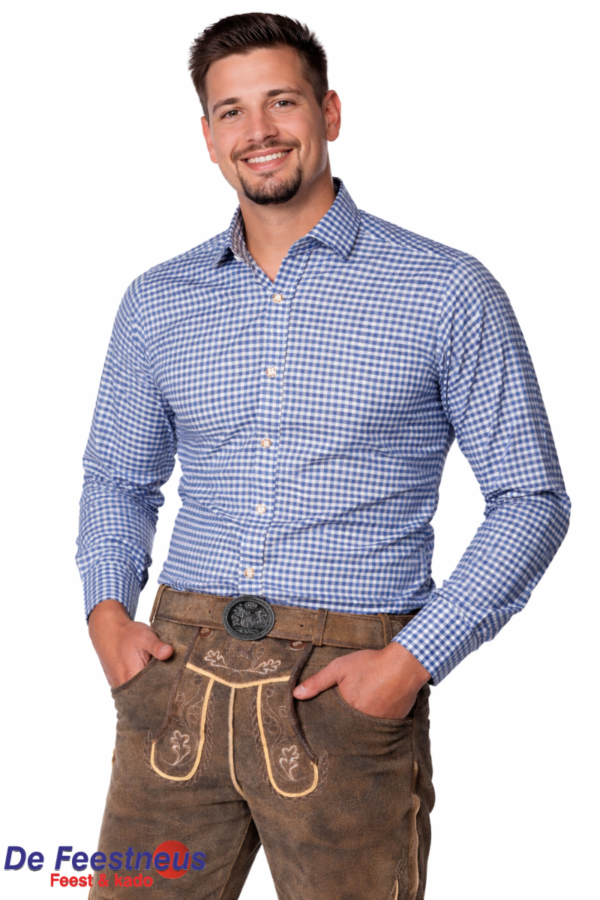 Tirolerblouse Leopold Blauw Geblokt