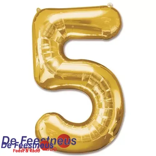 Folieballon cijfer 5 - Goud - 86cm