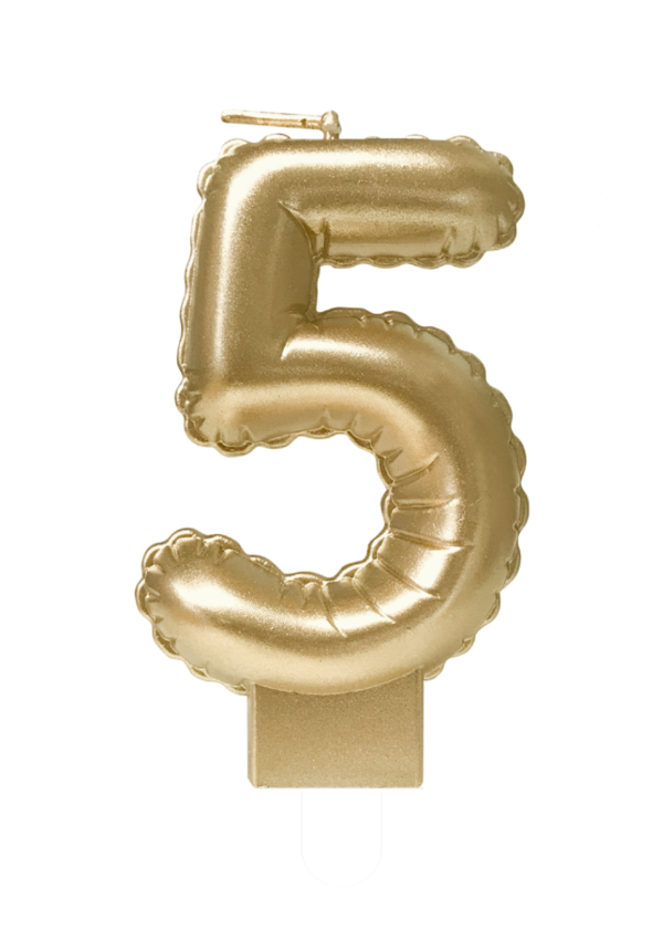 Cijfer kaars goud – Nummer: 5