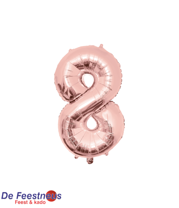 Foliecijferballon '8' rose goud - 86cm