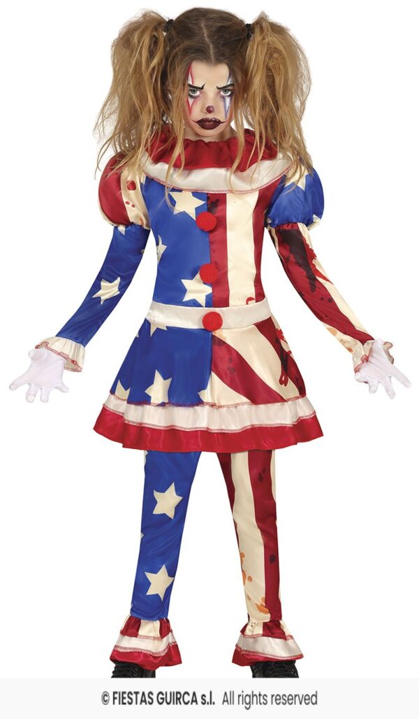 USA Patriot Clown Jurk Kostuum voor Meisjes maat 10-12 jaar / 140-152 cm