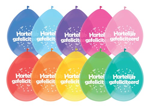 Ballonnen ’Hartelijk gefeliciteerd’ (Ø30cm, 8st)