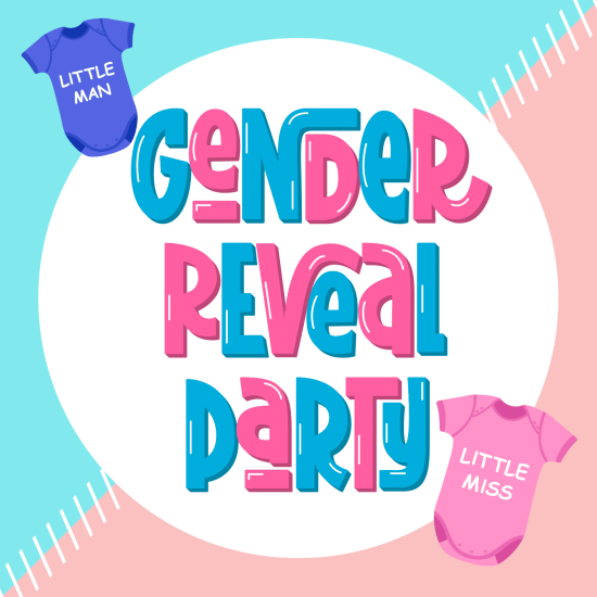 Roze en Blauw Omrand Gender Reveal Uitnodiging